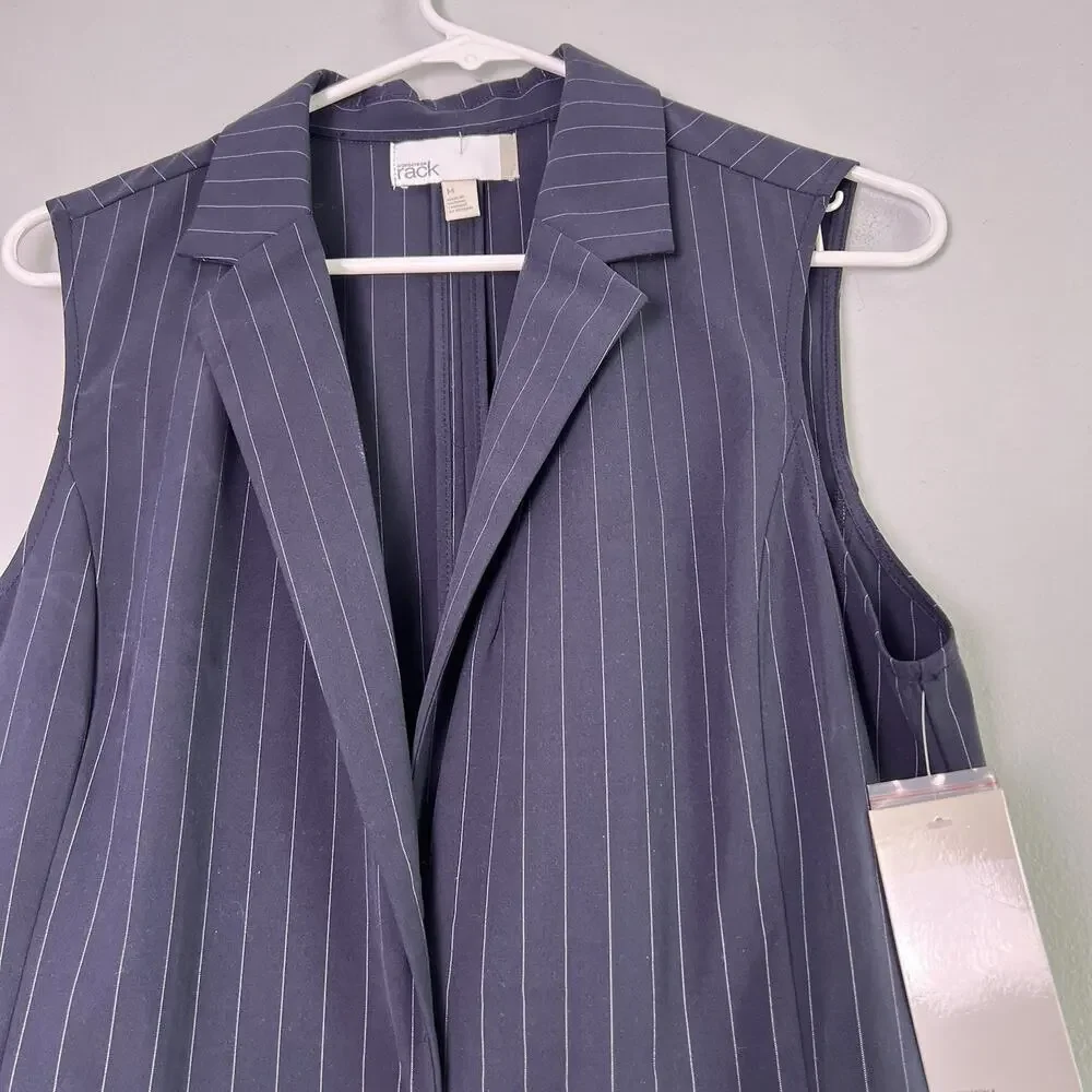 NWT Nordstrom Women's Sz M pinstripe vest one button V neck front welt pocket